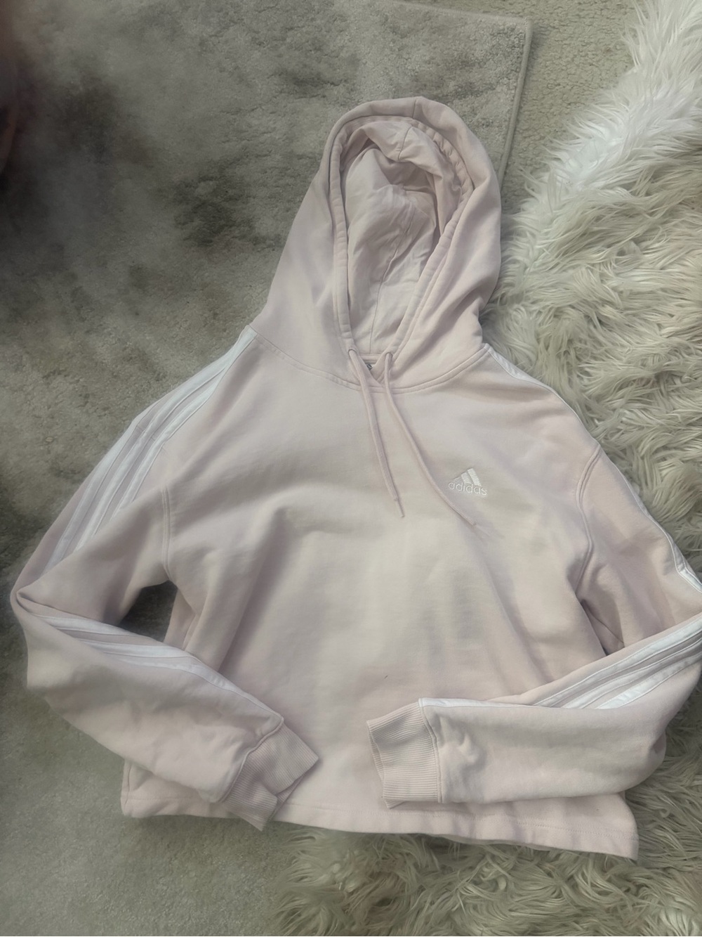 adidas Light Pink Cropped Hoodie with White Stripes